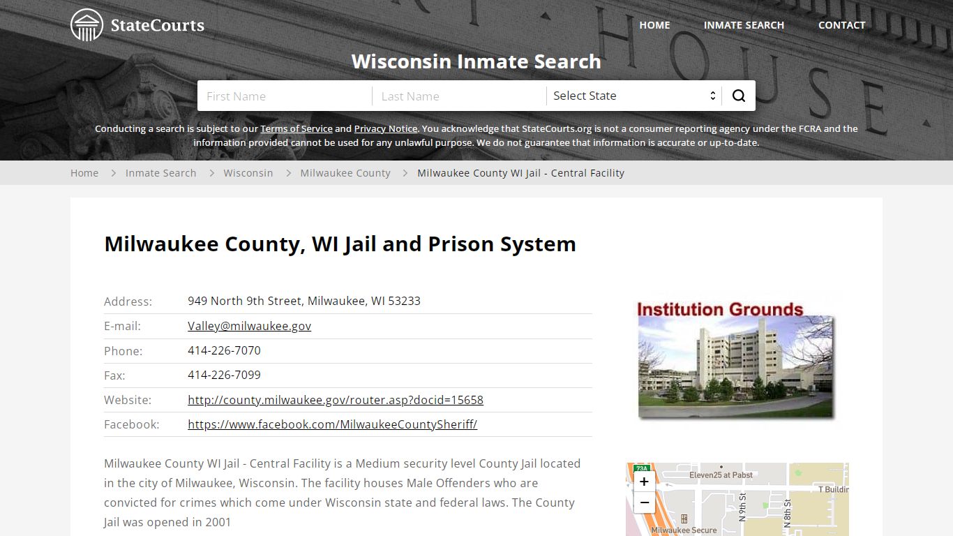 Milwaukee County WI Jail - Central Facility Inmate Records ...